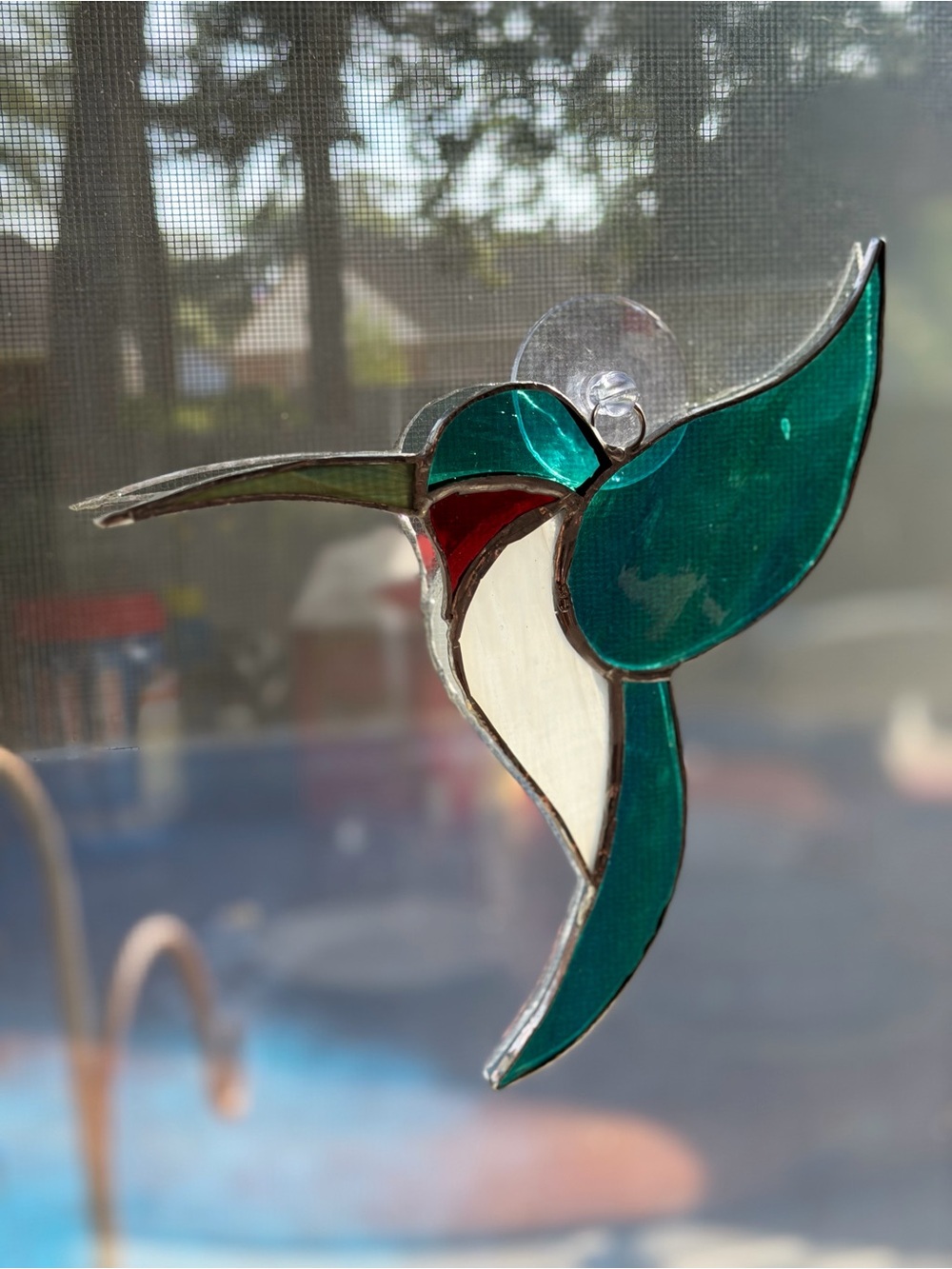 Handcrafted Green Hummingbird Stained Glass Suncatcher